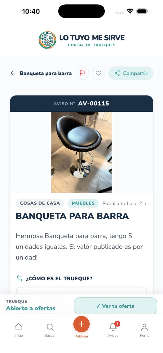 Ficha de un aviso en la app